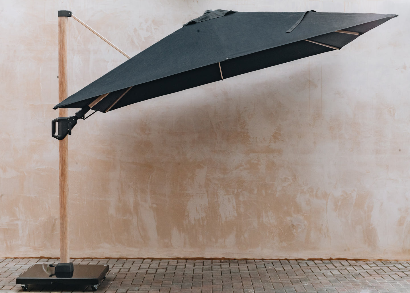 Oak Effect Challenger Square Free Arm Parasol in Faded Black (3mx3m)