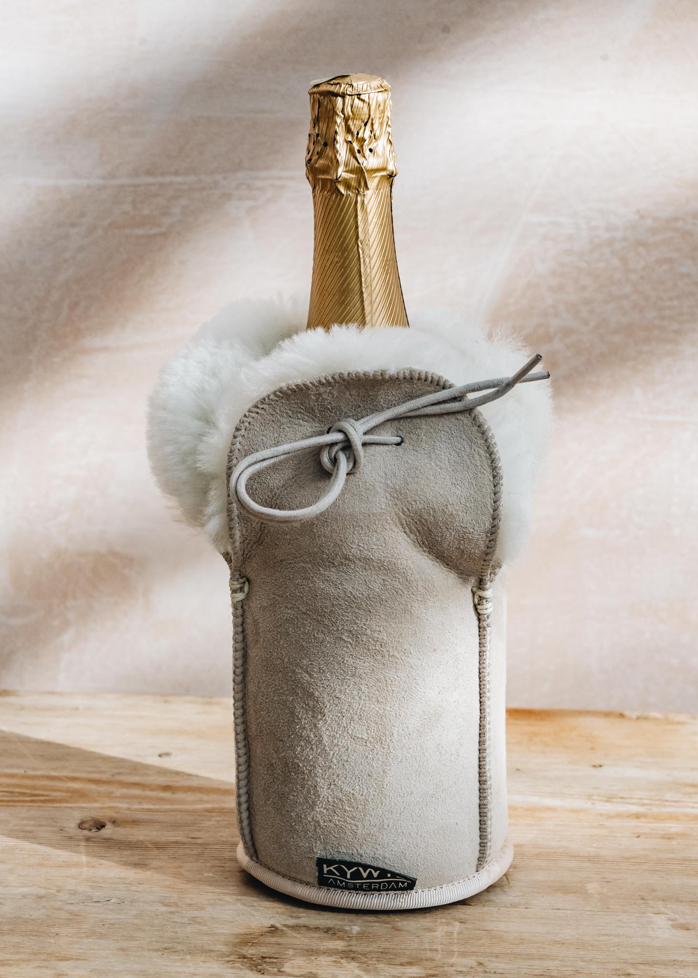 KYWIE Sheepskin Champagne Cooler in Beige Suede