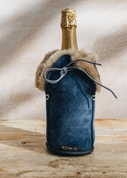 KYWIE Sheepskin Champagne Cooler in Blue Suede