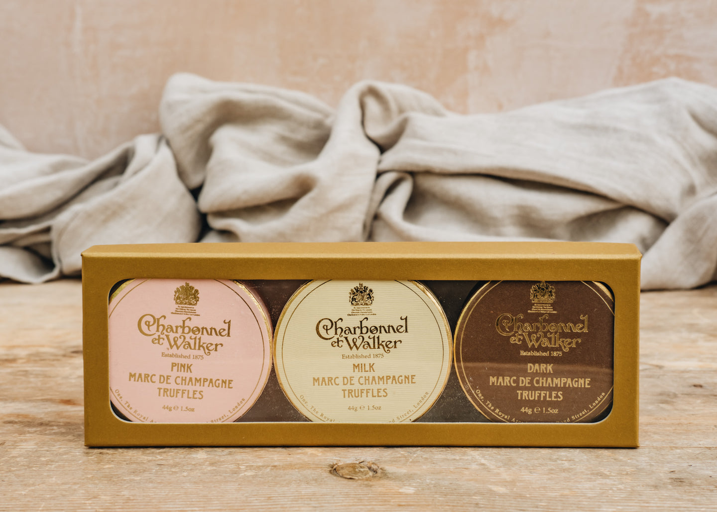 Dark, Milk and Pink Marc de Champagne Mini Truffle Trio Gift Set