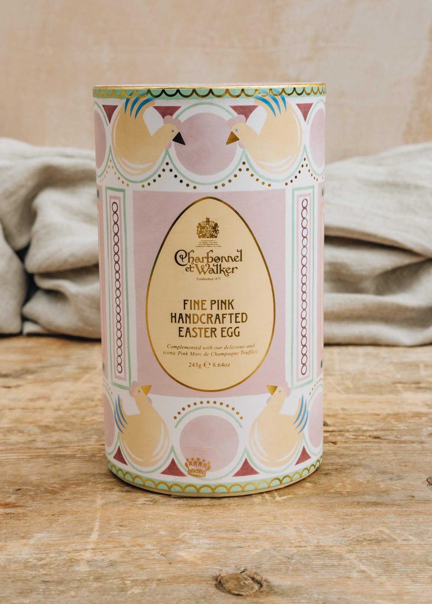 Fine Pink Handcrafted Easter Egg with Pink Chocolate Marc de Champagne Truffles, 245g