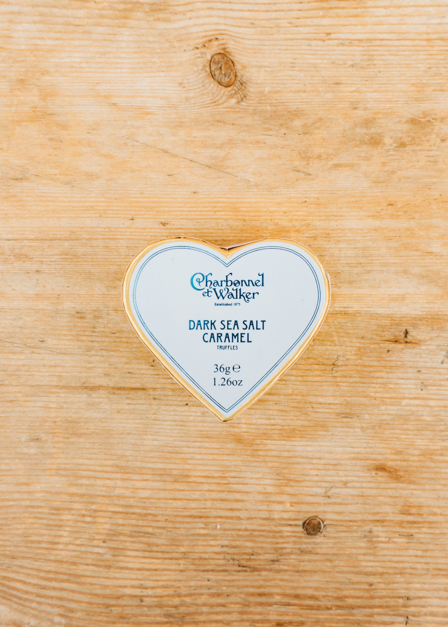Charbonnel et Walker Dark Sea Salted Caramel Chocolate Truffles in Blue Heart, 34g
