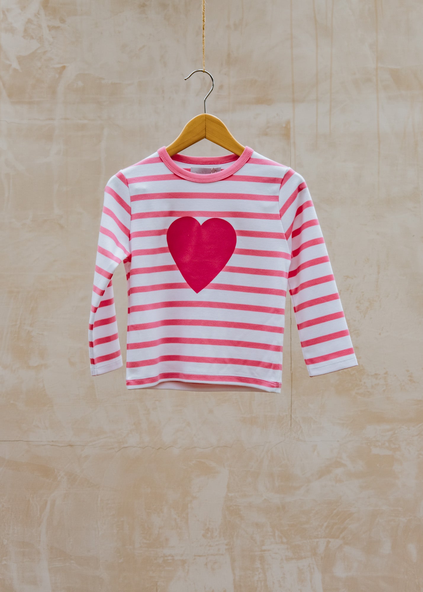 Bob & Blossom Children's Love Heart T-Shirt in Hot Pink and White Breton Stripes