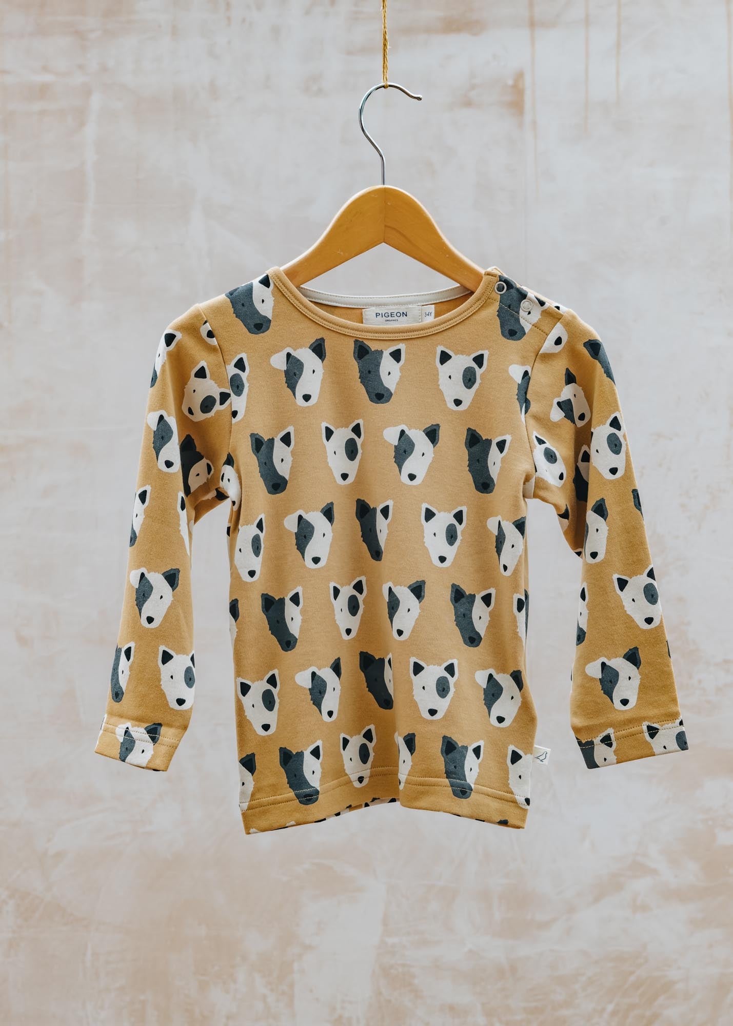 Pigeon Organics Children's Long Sleeved T-Shirt in Mustard with Dogs