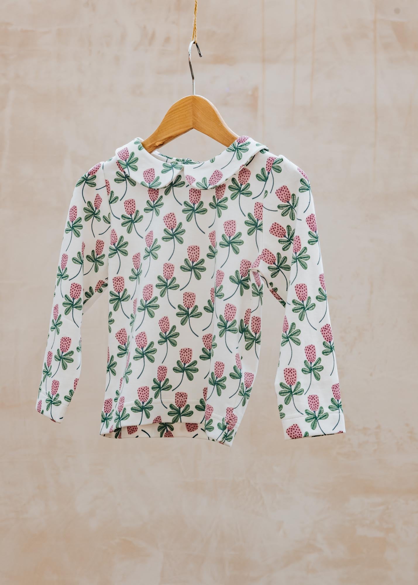 Pigeon Organics Children's Peter Pan Collar Blouse in Pink with Dotty Flowers
