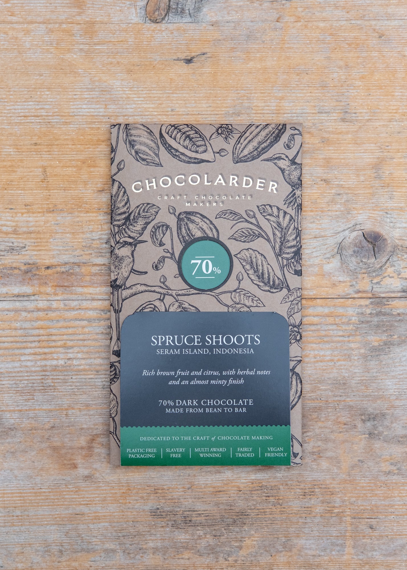 Chocolarder Spruce Shoots 70% Dark Chocolate Bar