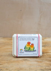 Tom Chambers Chocolate Parline and Salted Caramel Lovebird Eggs, twelve pieces