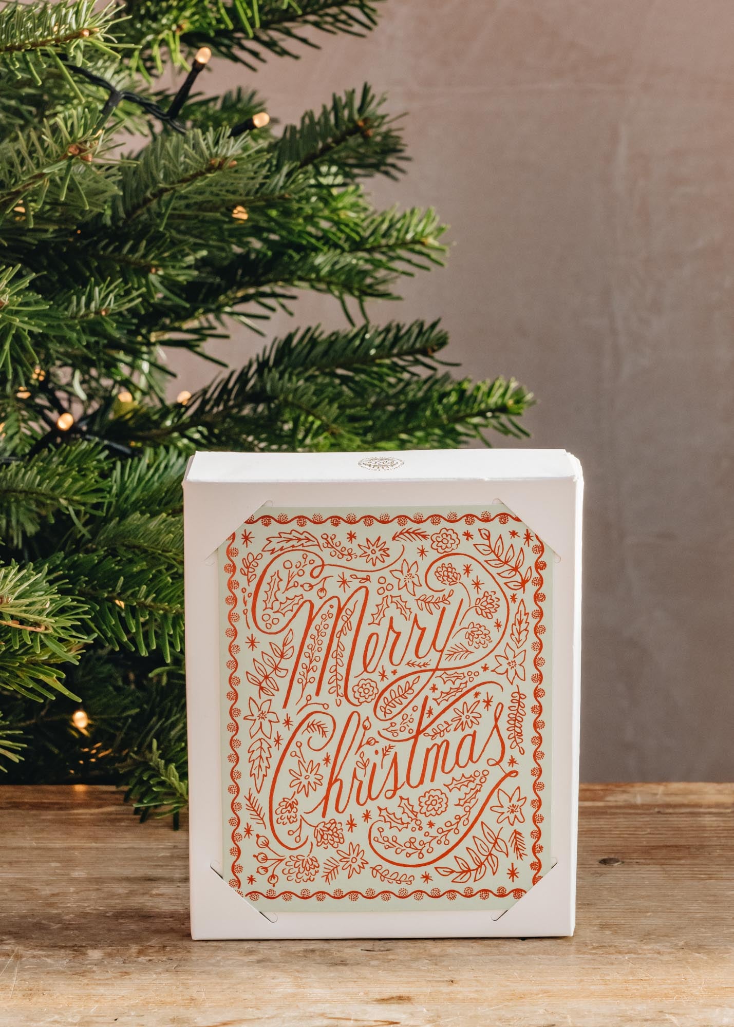 Crimson 'Merry Christmas' Christmas Cards, pack of eight