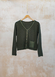 Cropped Pocket Cardigan in Black Stripe and Kelp