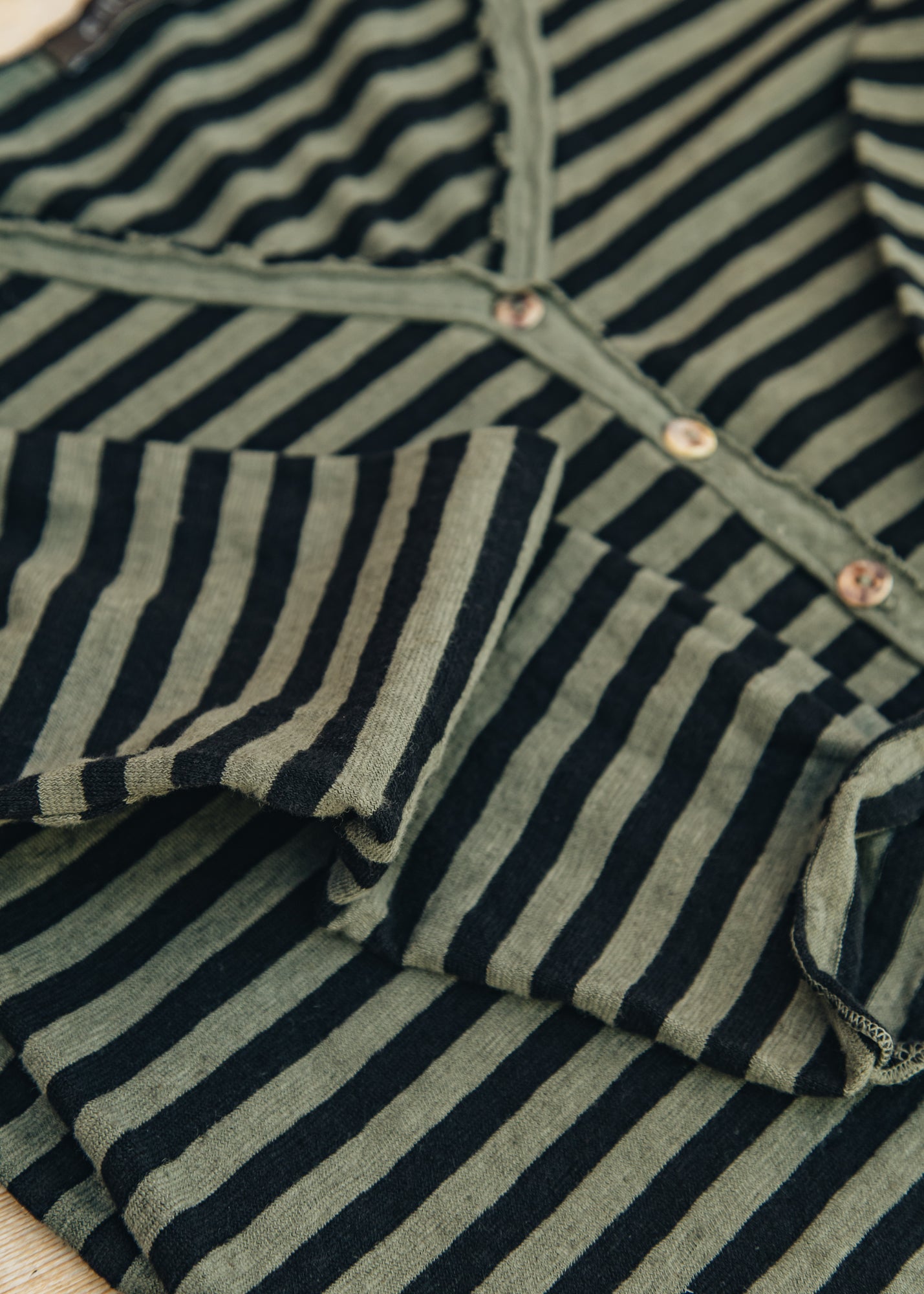 Cut Loose Cropped Pocket Cardigan in Black Stripe and Kelp