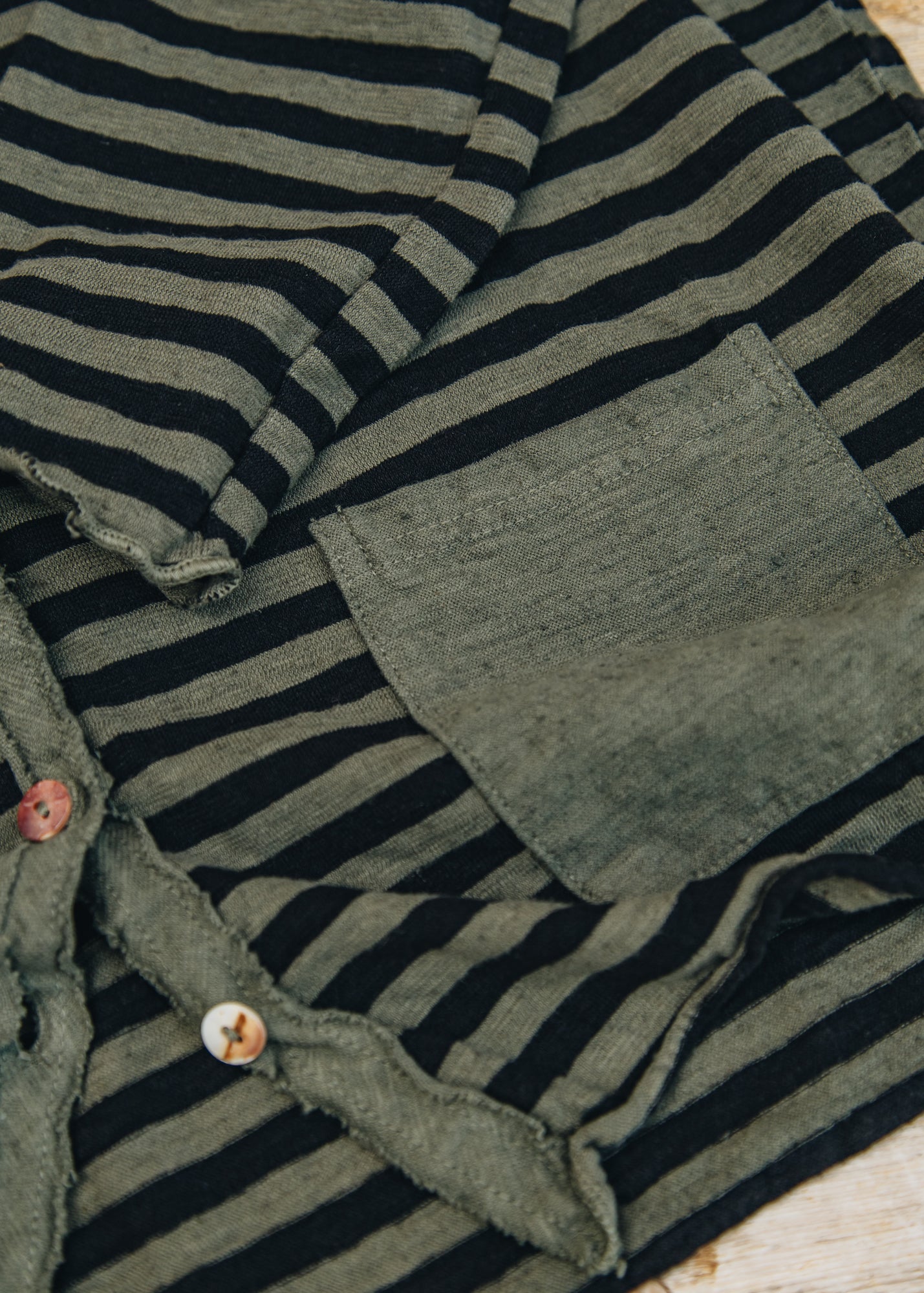 Cut Loose Cropped Pocket Cardigan in Black Stripe and Kelp