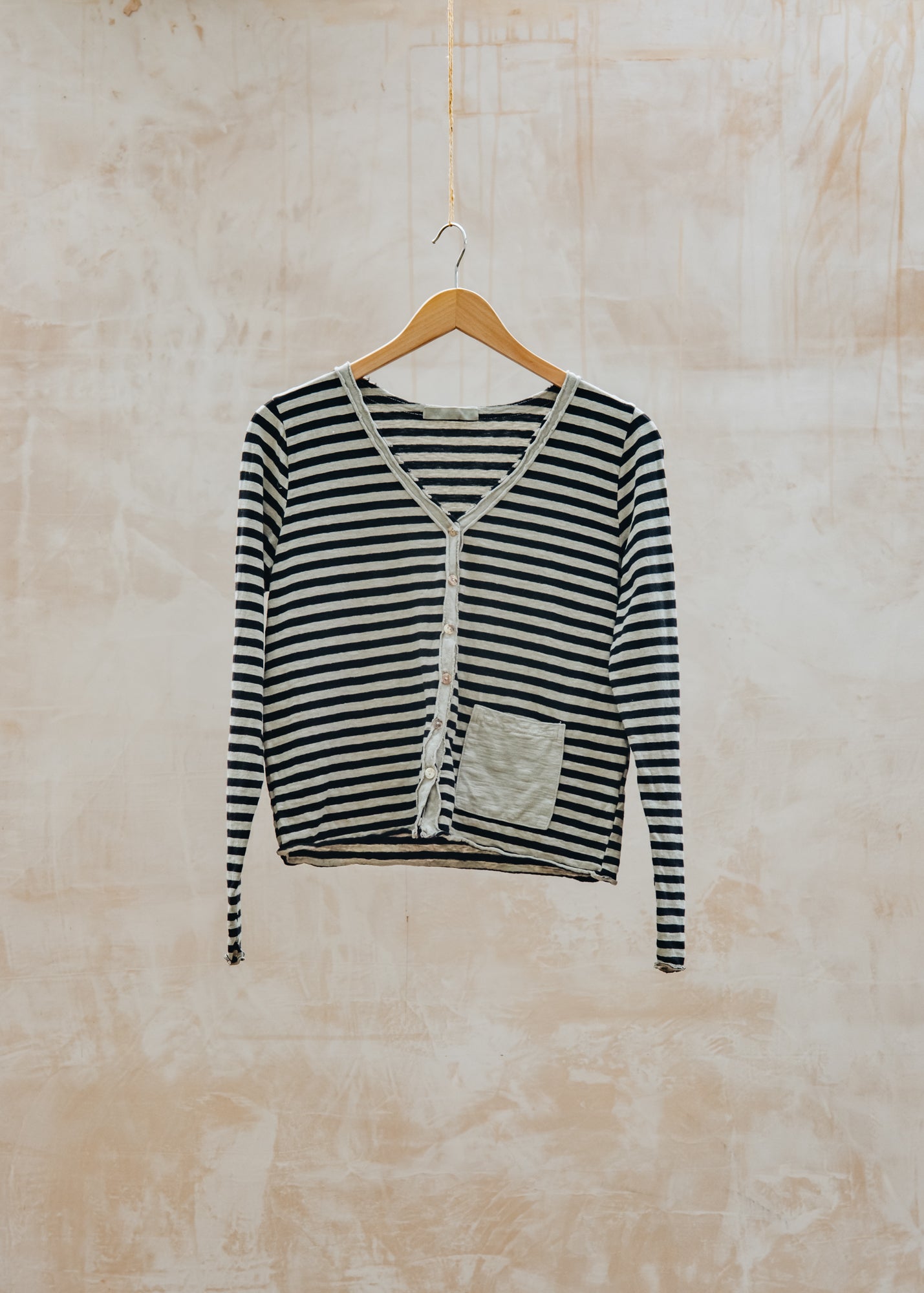 Cut Loose Cropped Pocket Cardigan in Black Stripe and Lentil