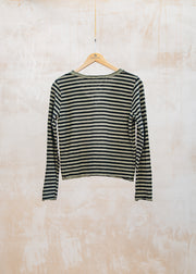 Cut Loose Cropped Pocket Cardigan in Black Stripe and Kelp