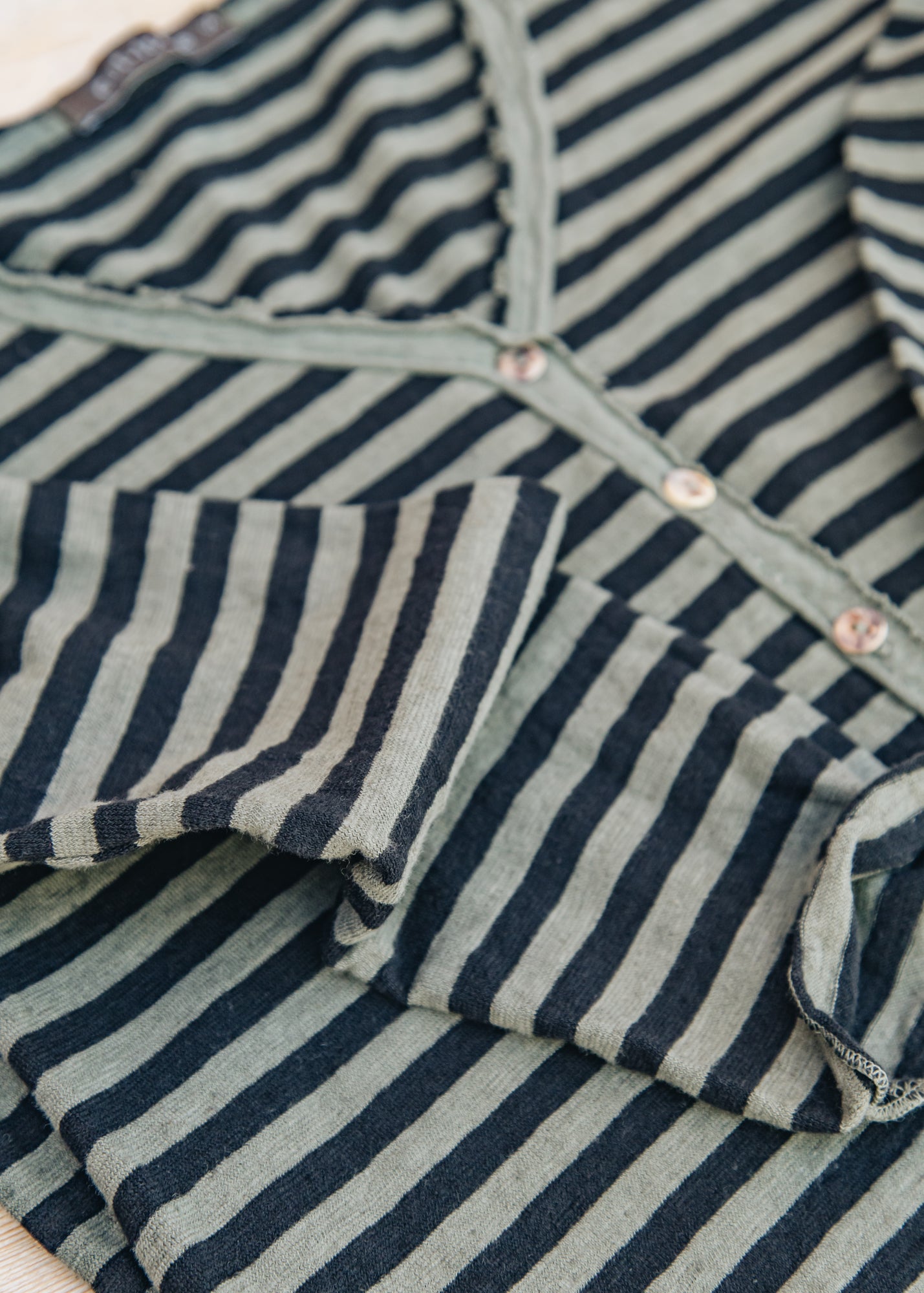 Cut Loose Cropped Pocket Cardigan in Black Stripe and Kelp