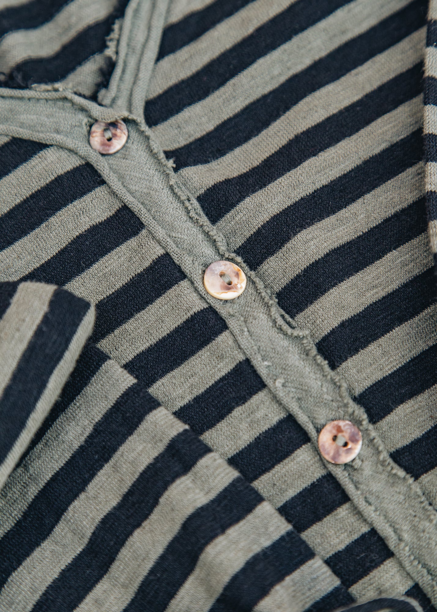 Cut Loose Cropped Pocket Cardigan in Black Stripe and Kelp
