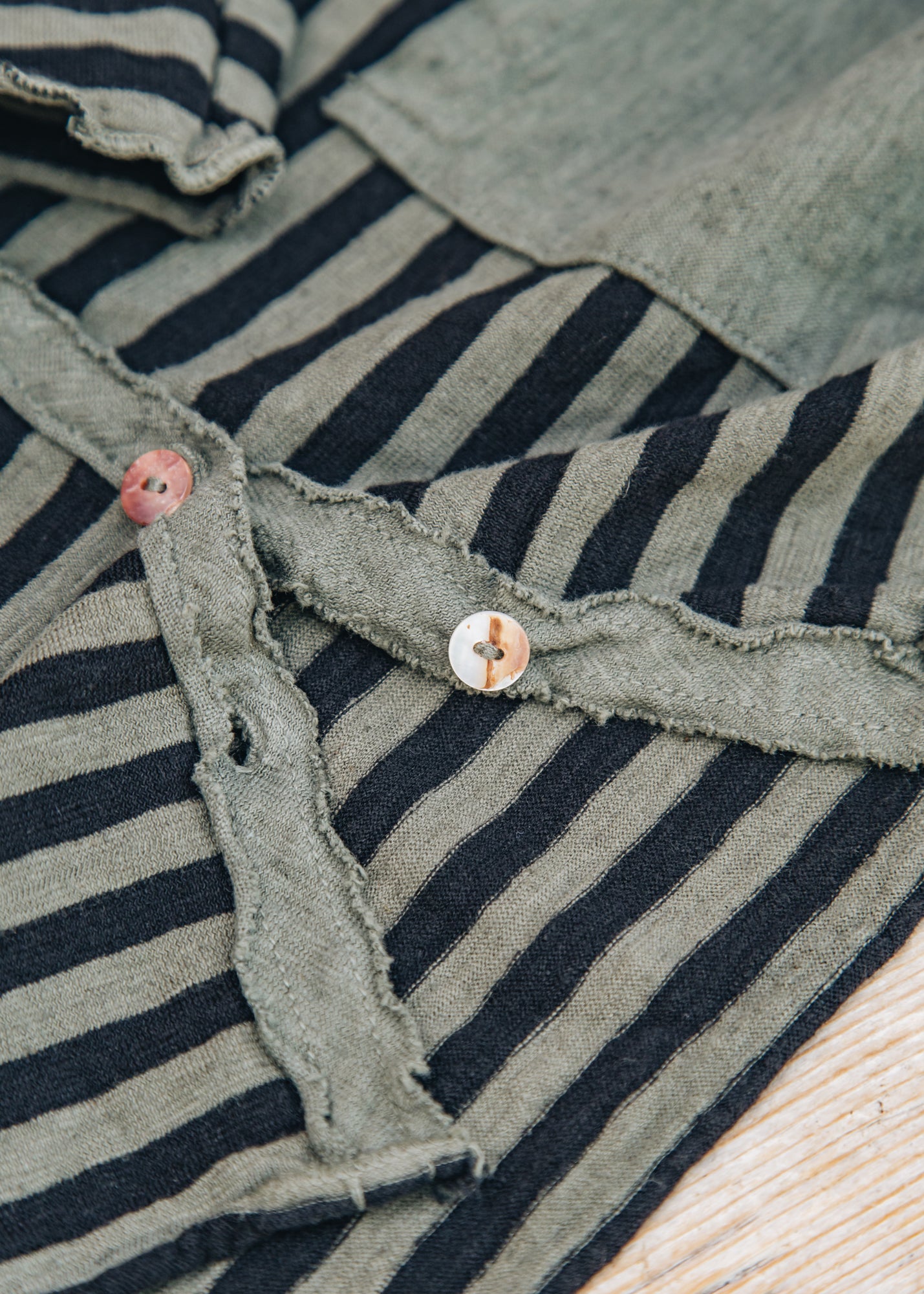 Cut Loose Cropped Pocket Cardigan in Black Stripe and Kelp