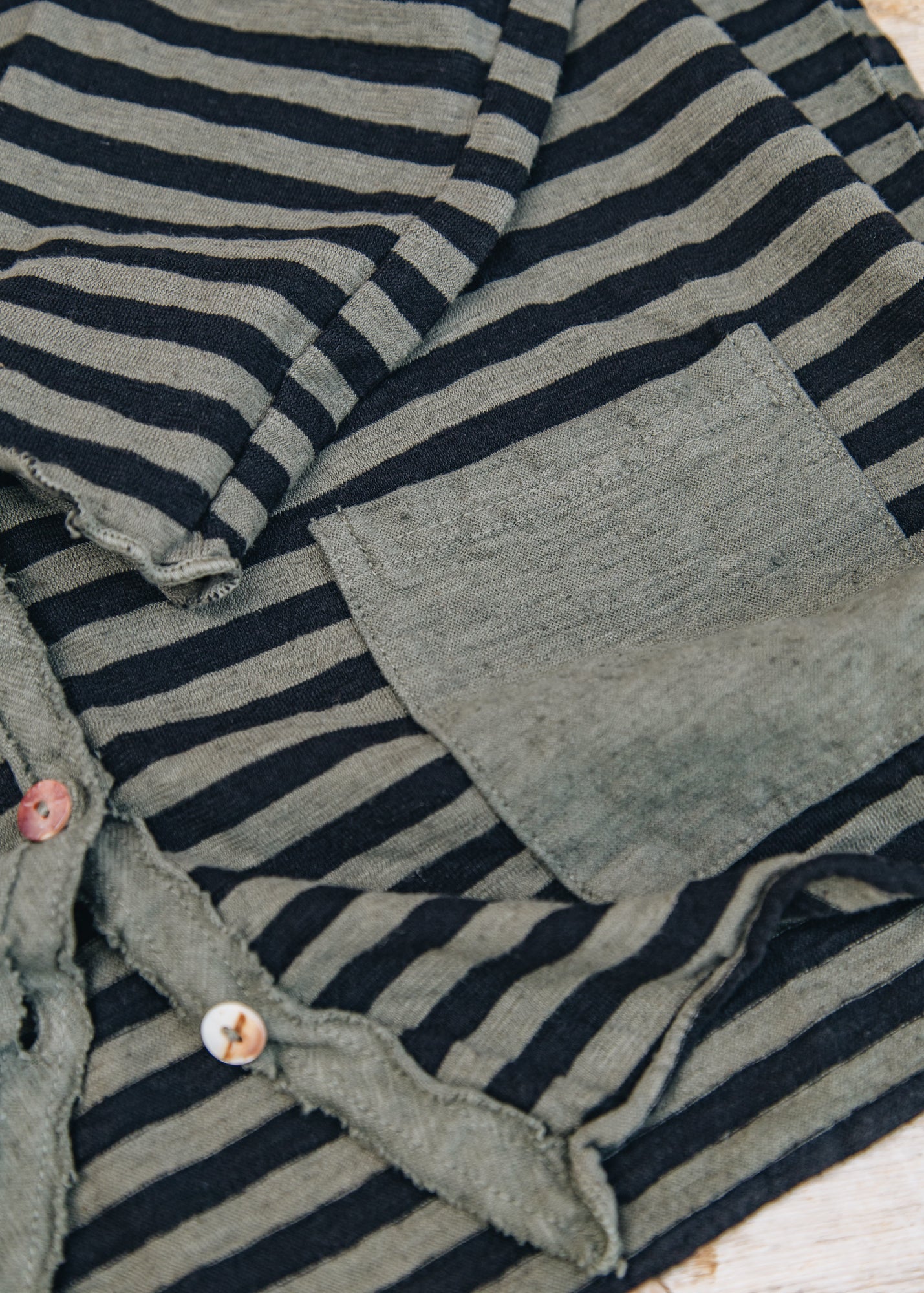Cut Loose Cropped Pocket Cardigan in Black Stripe and Kelp