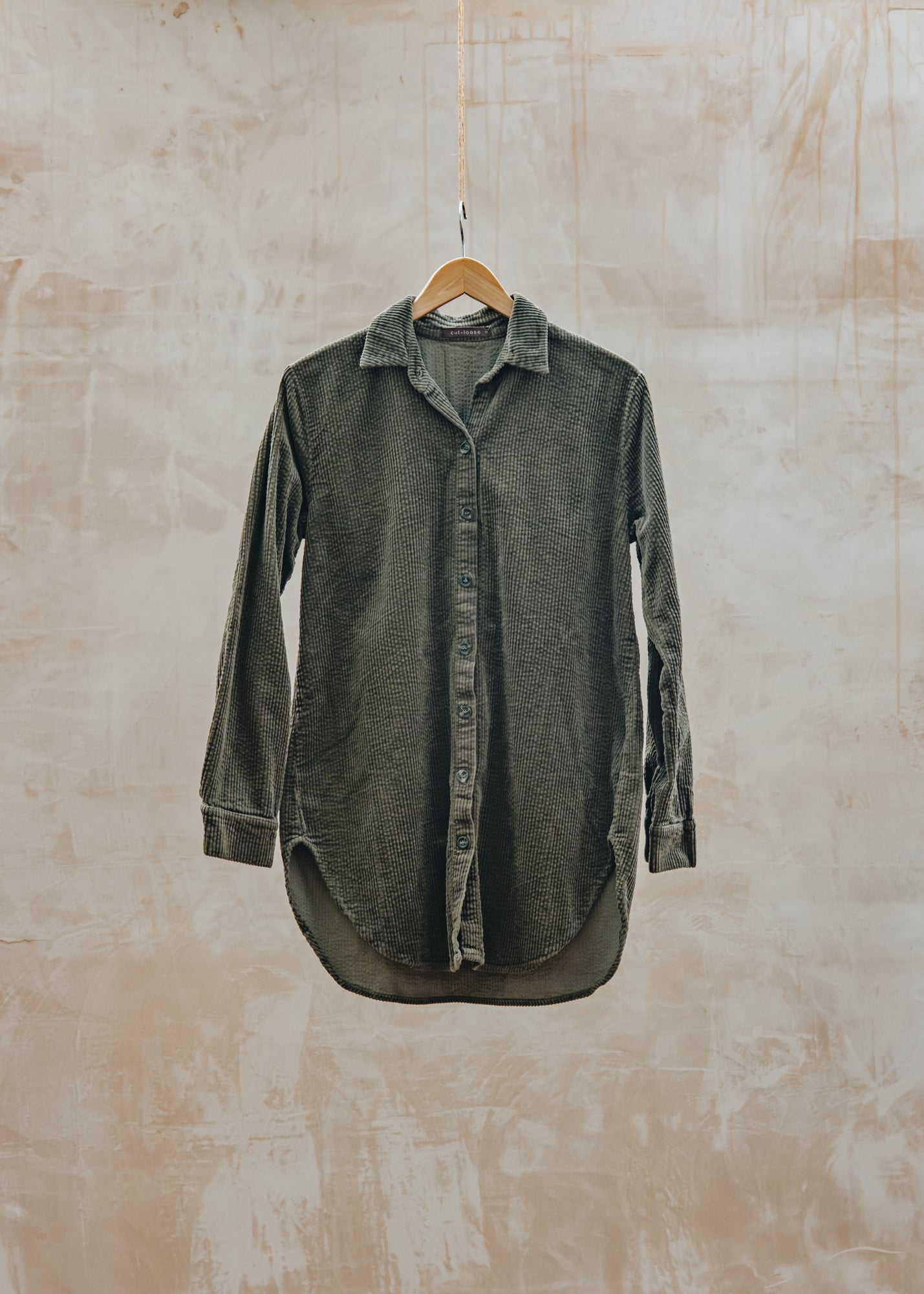 Lux Cord A-Line Shirt in Kelp