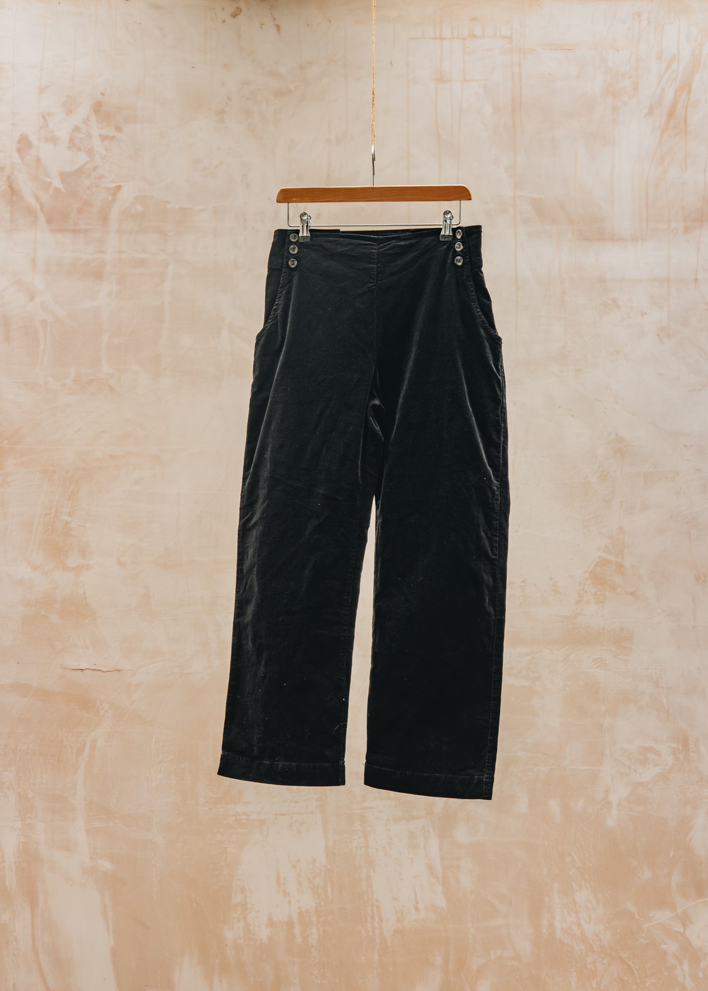Mini Cord Button Trouser in Black