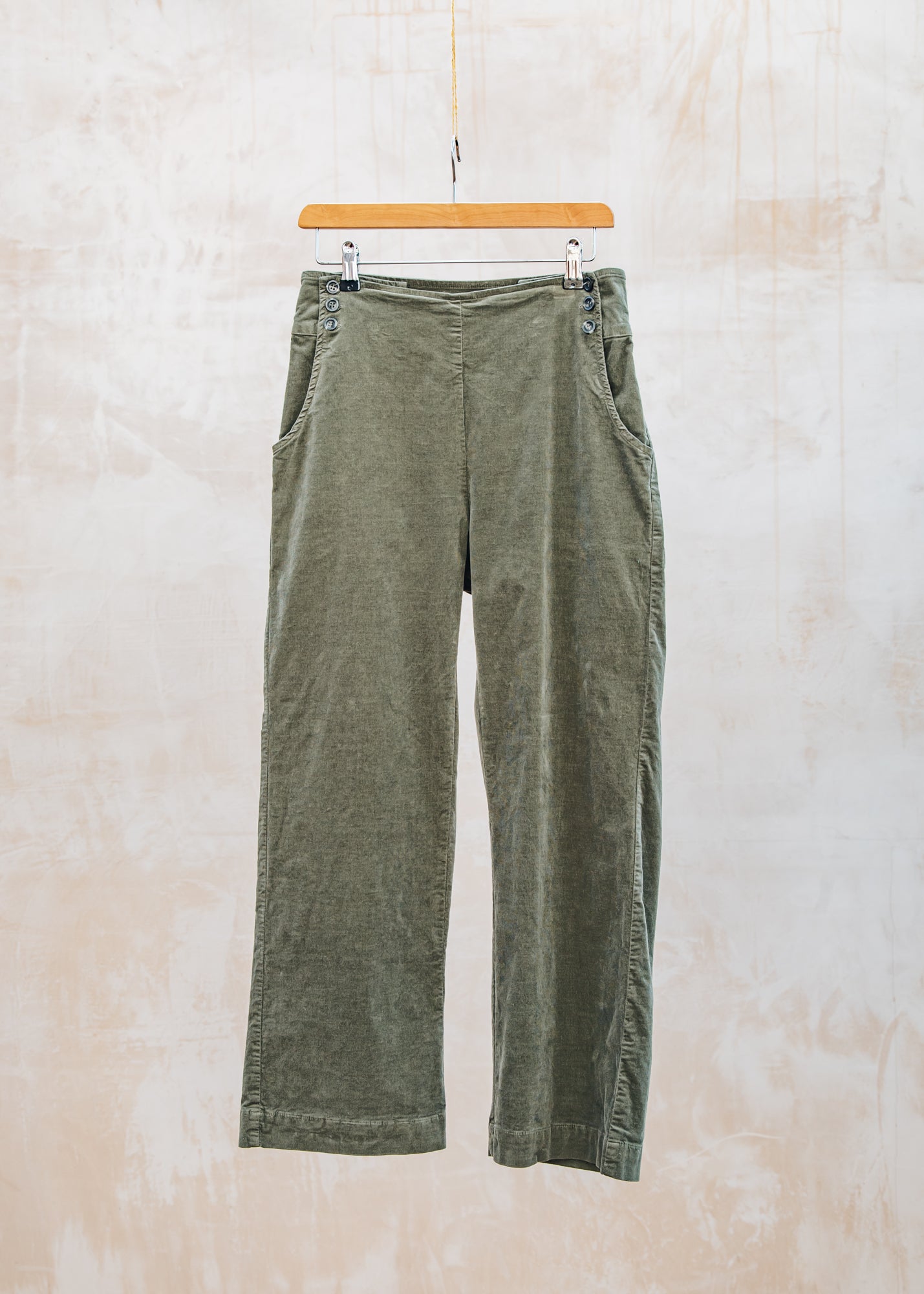 Mini Cord Button Trouser in Kelp