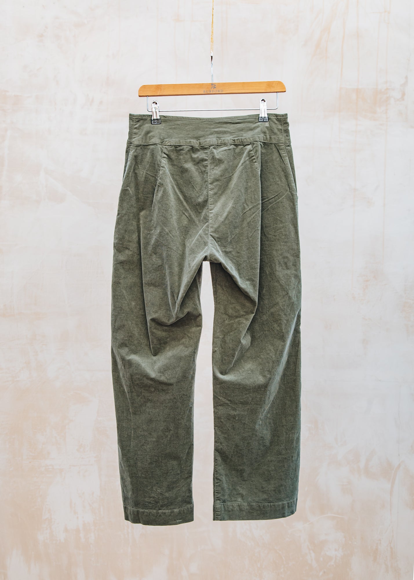 Cut Loose Mini Cord Button Trouser in Kelp