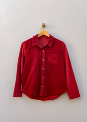 Mini Cord Collared Shirt in Maraschino