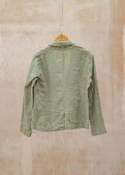 Cut Loose One Button Solid Linen Blazer in Balsam Green