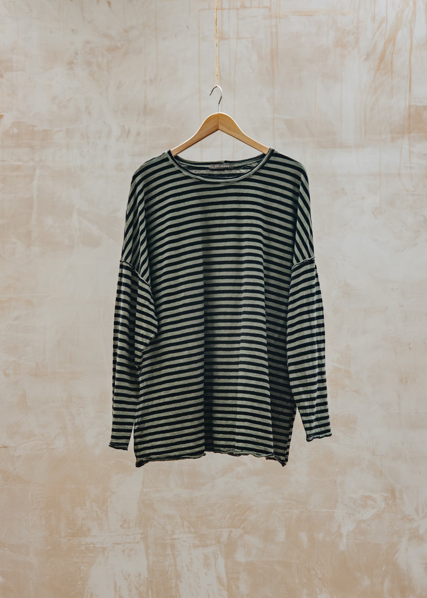 Cut Loose Oversized T-Shirt in Black Stripe and Kelp