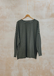 Cut Loose Oversized T-Shirt in Black Stripe and Kelp