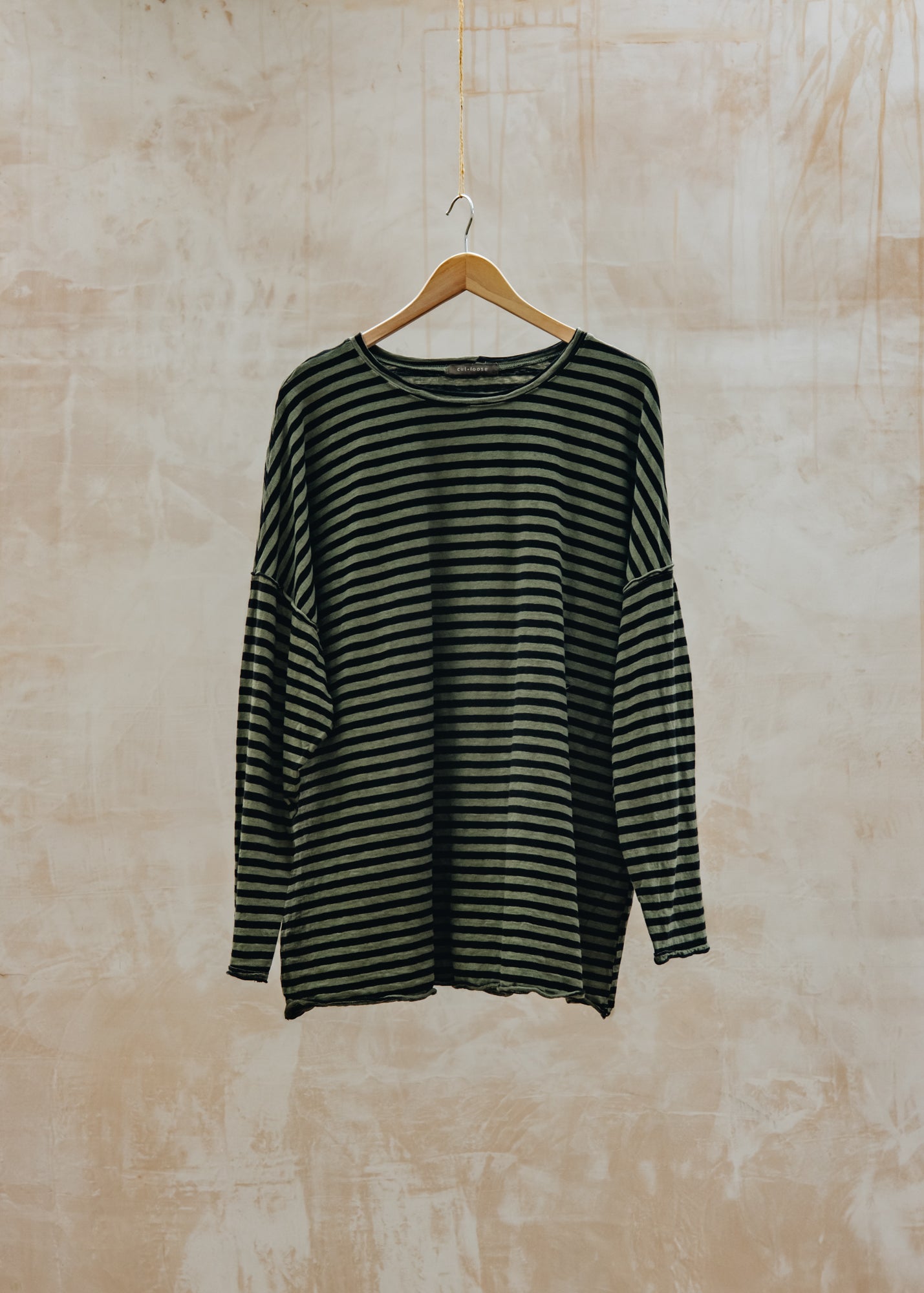 Oversized T-Shirt in Black Stripe and Kelp