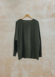 Cut Loose Oversized T-Shirt in Black Stripe and Kelp