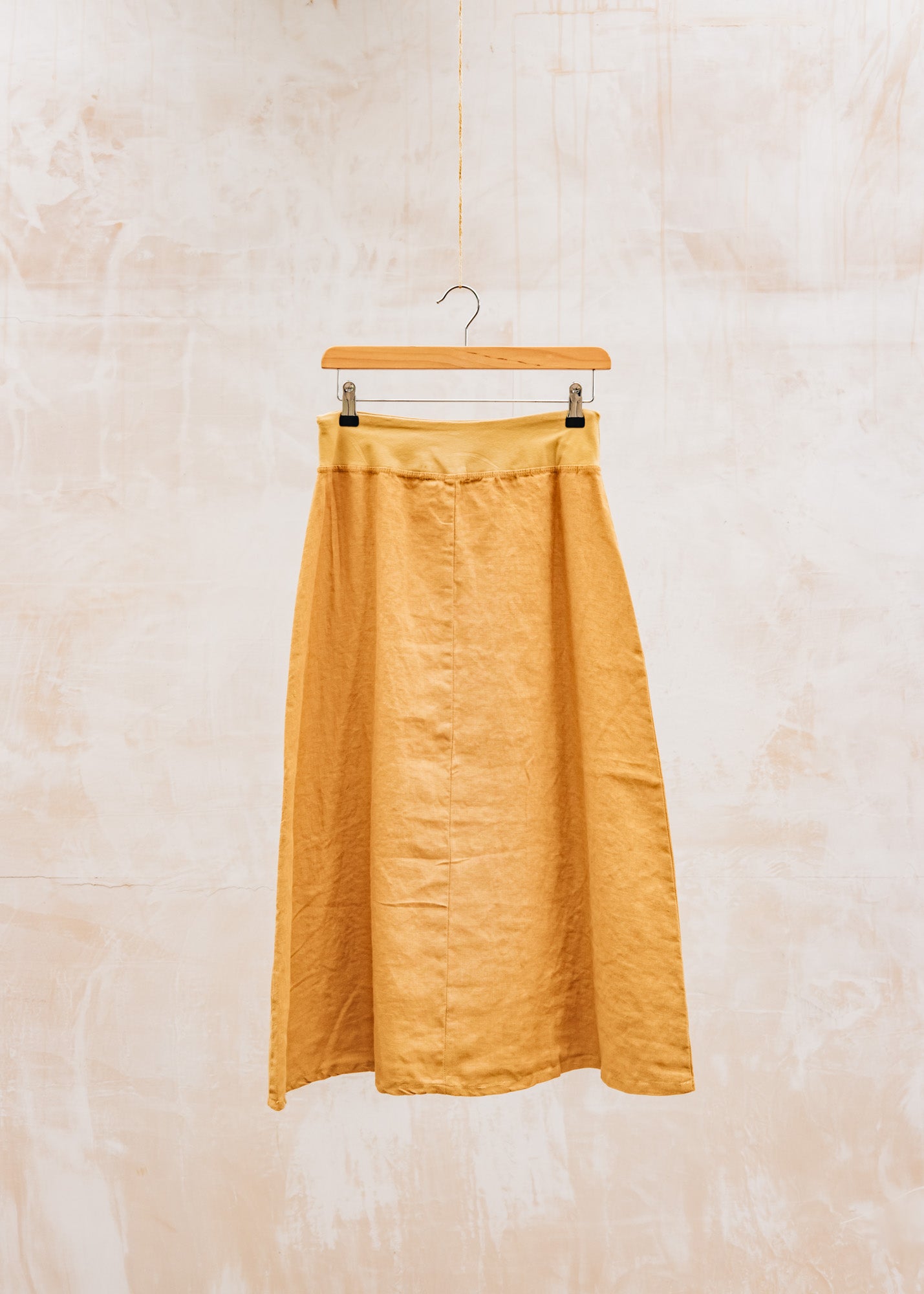 Cut Loose Solid Linen A-Line Midi Skirt in Manuka
