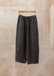 Solid Linen Lantern Trousers in Black