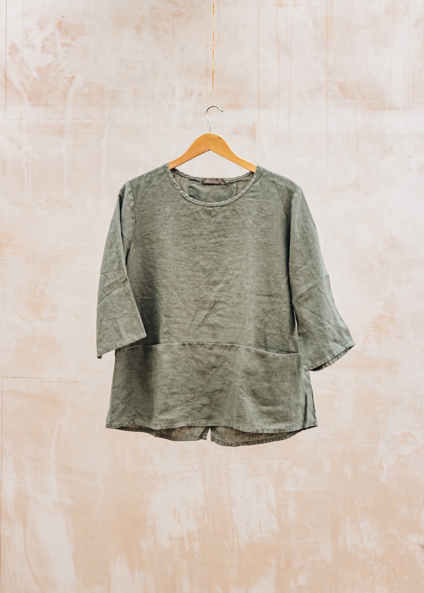 Solid Linen Pullover with Pocket in Clay