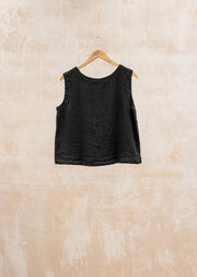 Cut Loose Solid Linen Vest in Black