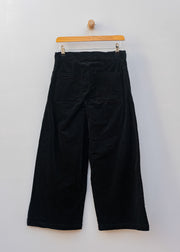 Cut Loose Straight Cropped Mini Cord Trousers in Black