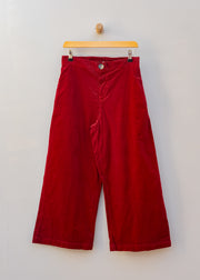 Cut Loose Straight Cropped Mini Cord Trousers in Maraschino