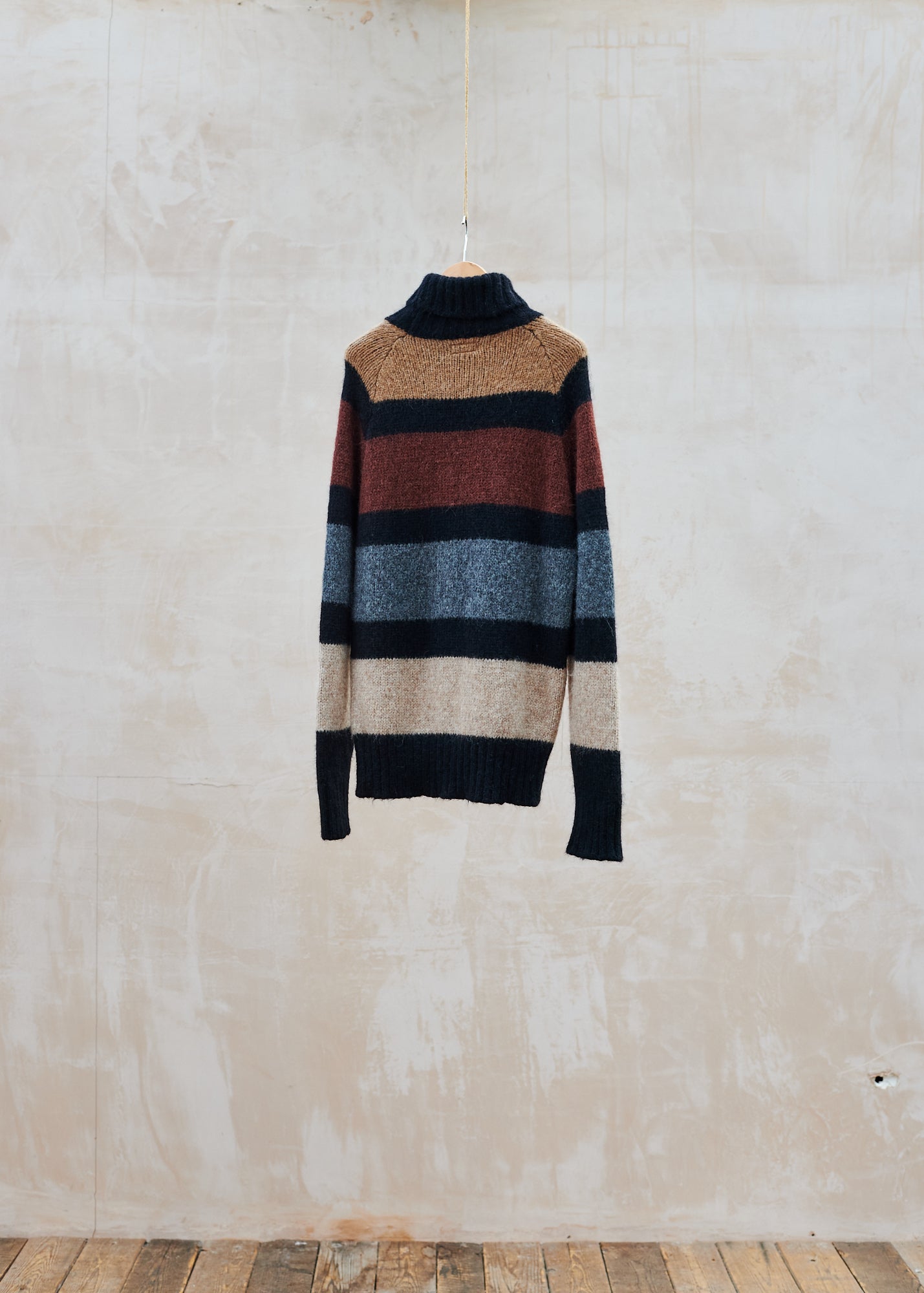Kenny Ryder Doppiaa Thick Striped Baby Alpaca & Wool Roll Neck - L