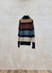 Kenny Ryder Doppiaa Thick Striped Baby Alpaca & Wool Roll Neck - L