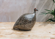 Medium Ceramic Guinea Fowl in Brown Black Spotted Grey