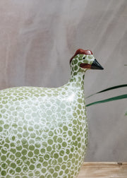 Small Ceramic Guinea Fowl in Green Splashes Spotted White