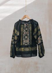 Rose & Rose Ekland Drawstring Top in Black and Olive