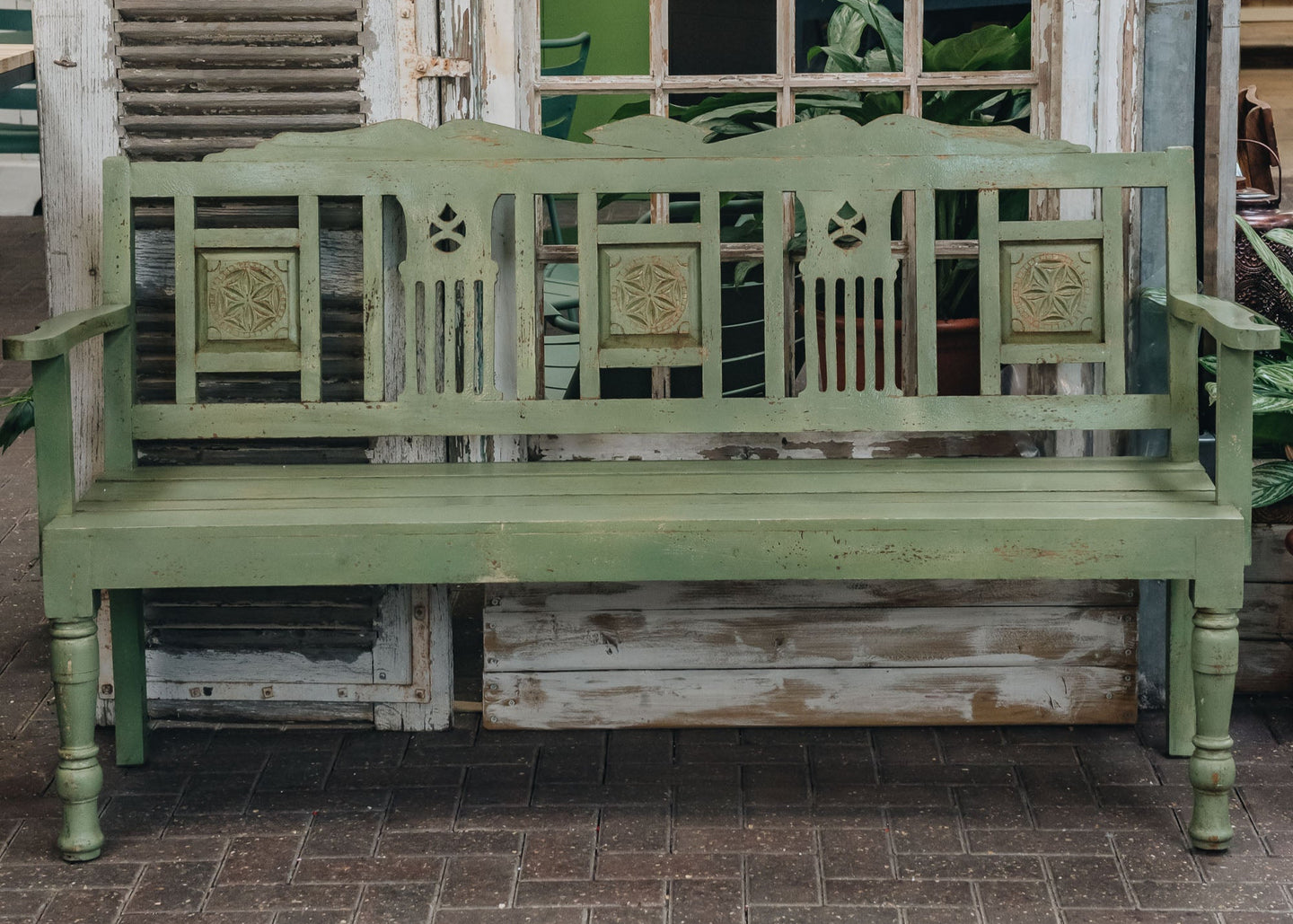 Three Seater Chartwell Green Fiddle Indian Bench (Indoor Use Only)