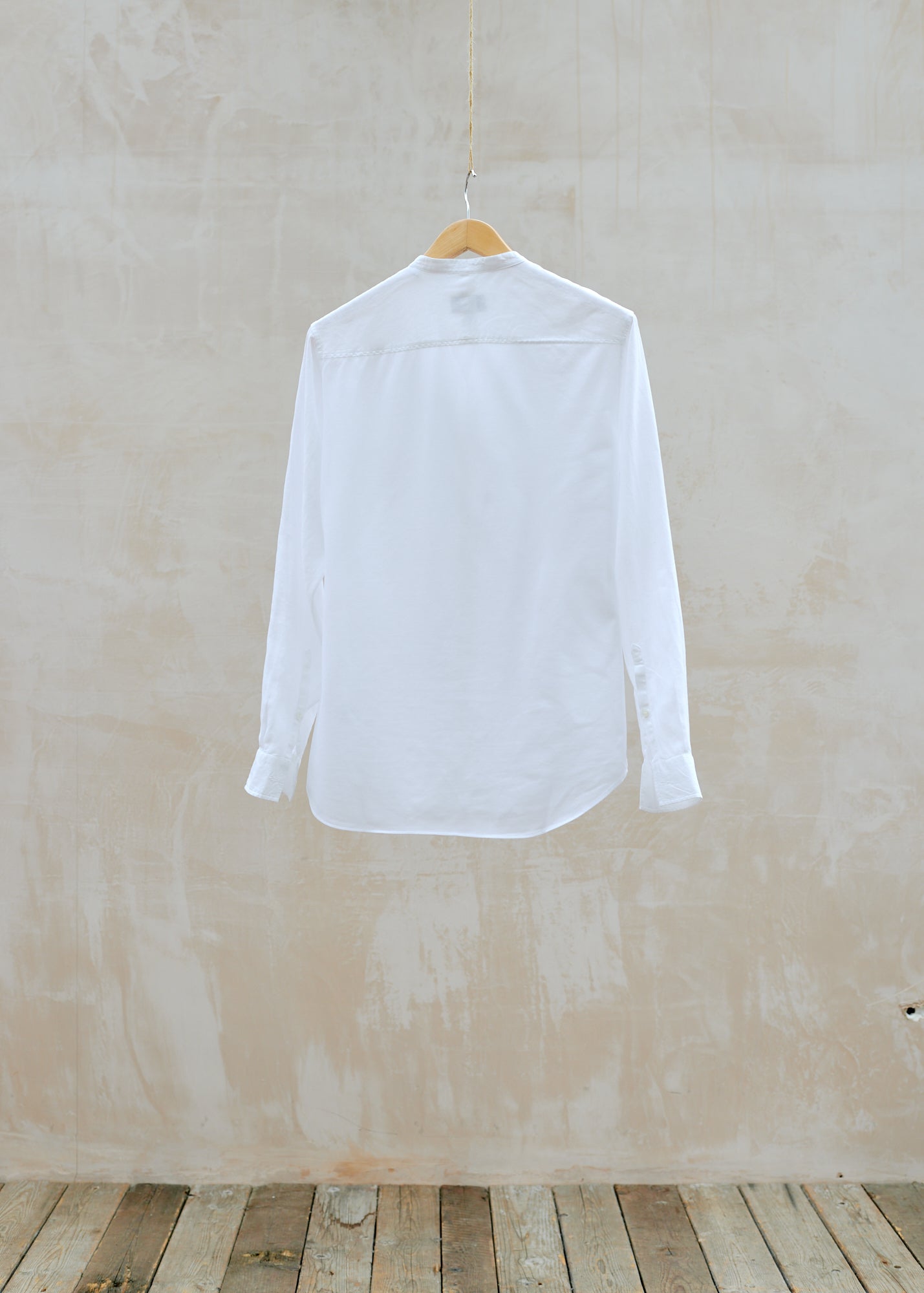 Dunhill White Linen Collarless Shirt W Pique Back - S/M