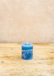 Branche D'Olive Cylinder Pillar Candle in Provence Blue, 7x10cm