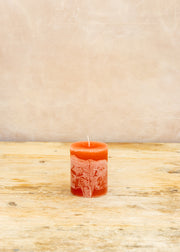 Branche D'Olive Cylinder Pillar Candle in Terracotta, 7x10cm