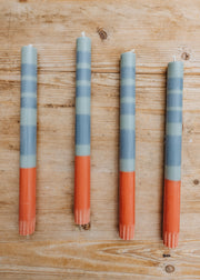 Dinner Candles in Striped Opaline, Pomadour, and Rust, pack of four