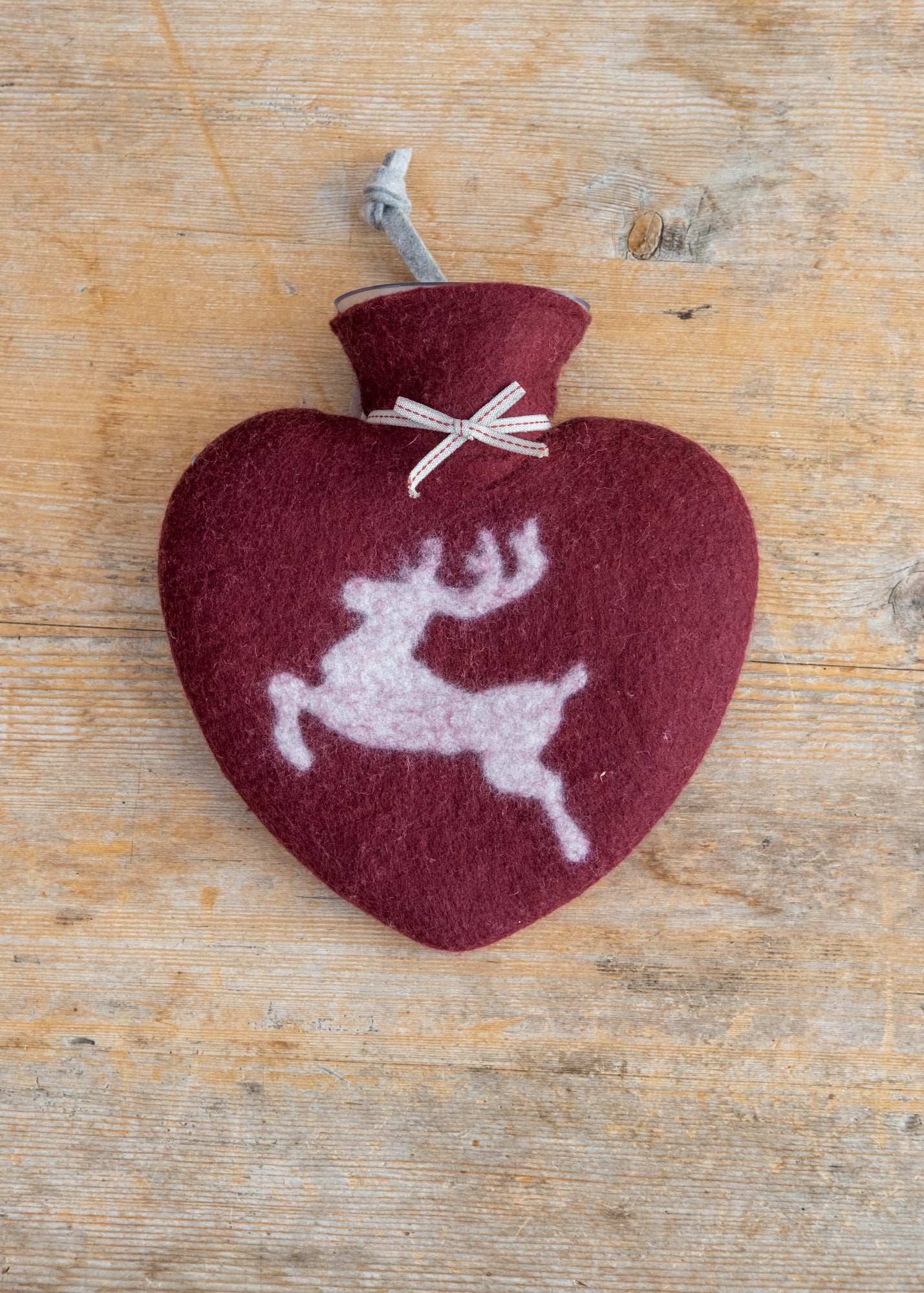 Prancing Stag Hot Water Bottle in Bordeaux