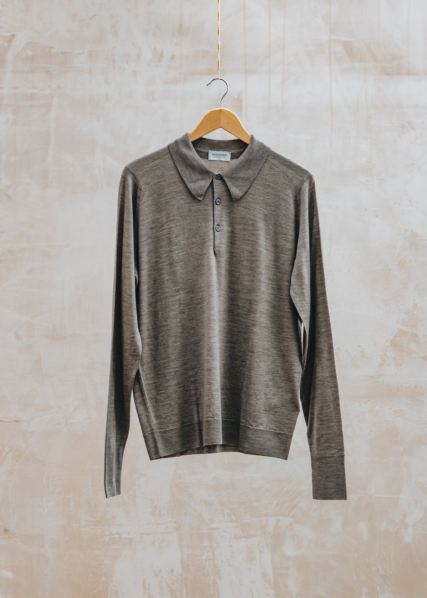 John Smedley John Smedley Dorset Polo Collared Jumper in Mushroom