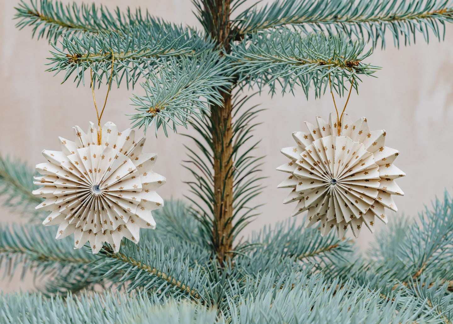 AfroArt Double Star Ornaments in White and Gold